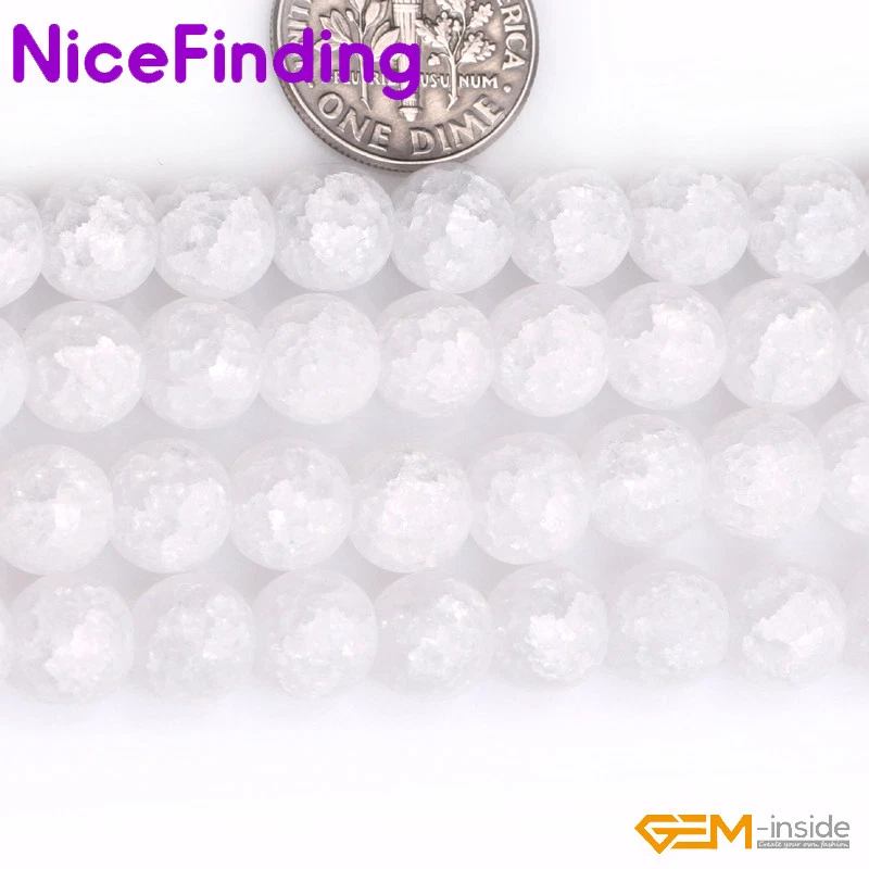 4mm-16mm Round Crackle White Crystal Quartz Stone Beads For Jewelry Making 15" - Image 2 of 4