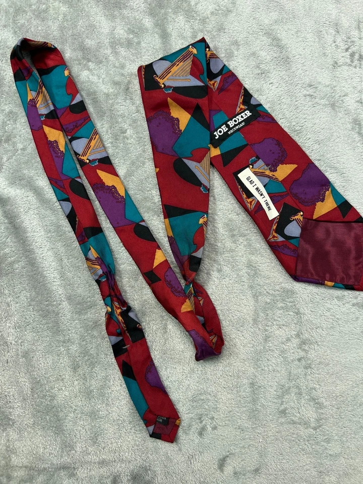 Mens Joe Boxer Neckwear Tie 100% Italian Silk Red Abstract Classic Width Length - Image 4 of 4