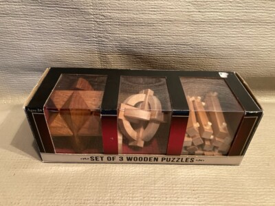 Set of 3 Wooden Puzzles by Golden Horse Arts & Craft Co - Open Box