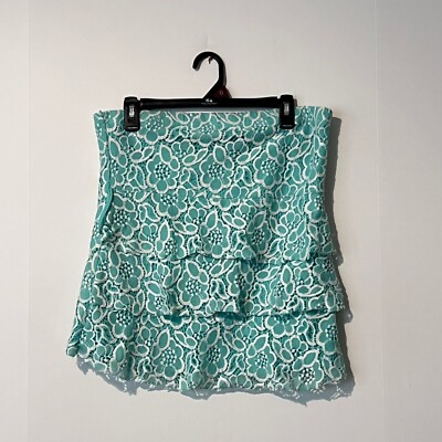 Rue 21 Womens Lace Skirt Size XL Light Teal Floral Nylon Soft Pull On  Stretch