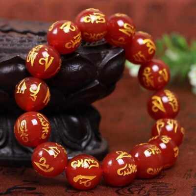 New natural agate carving gold mantras buddhist prayer beads bracelet Bohemian