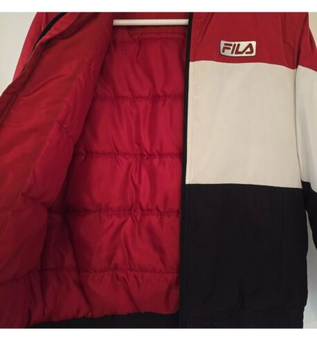 Fila Color Block Tatum Hooded Puffer Jacket Mens Size Medium Coat Red White Blue - Picture 11 of 19