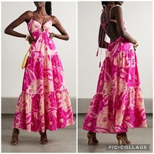 FARM RIO Tropical Groove Pink CUTOUT TIERED HALTER NECK MAXI DRESS Large