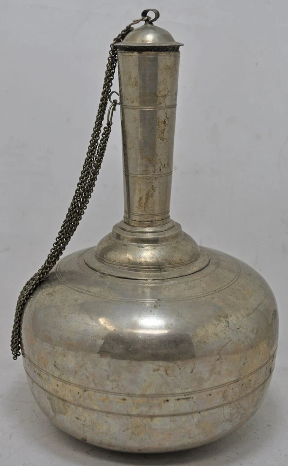 Antigua olla de botella de agua de latón original antigua hecha a mano recubierta de níquel Foto 4 de 4