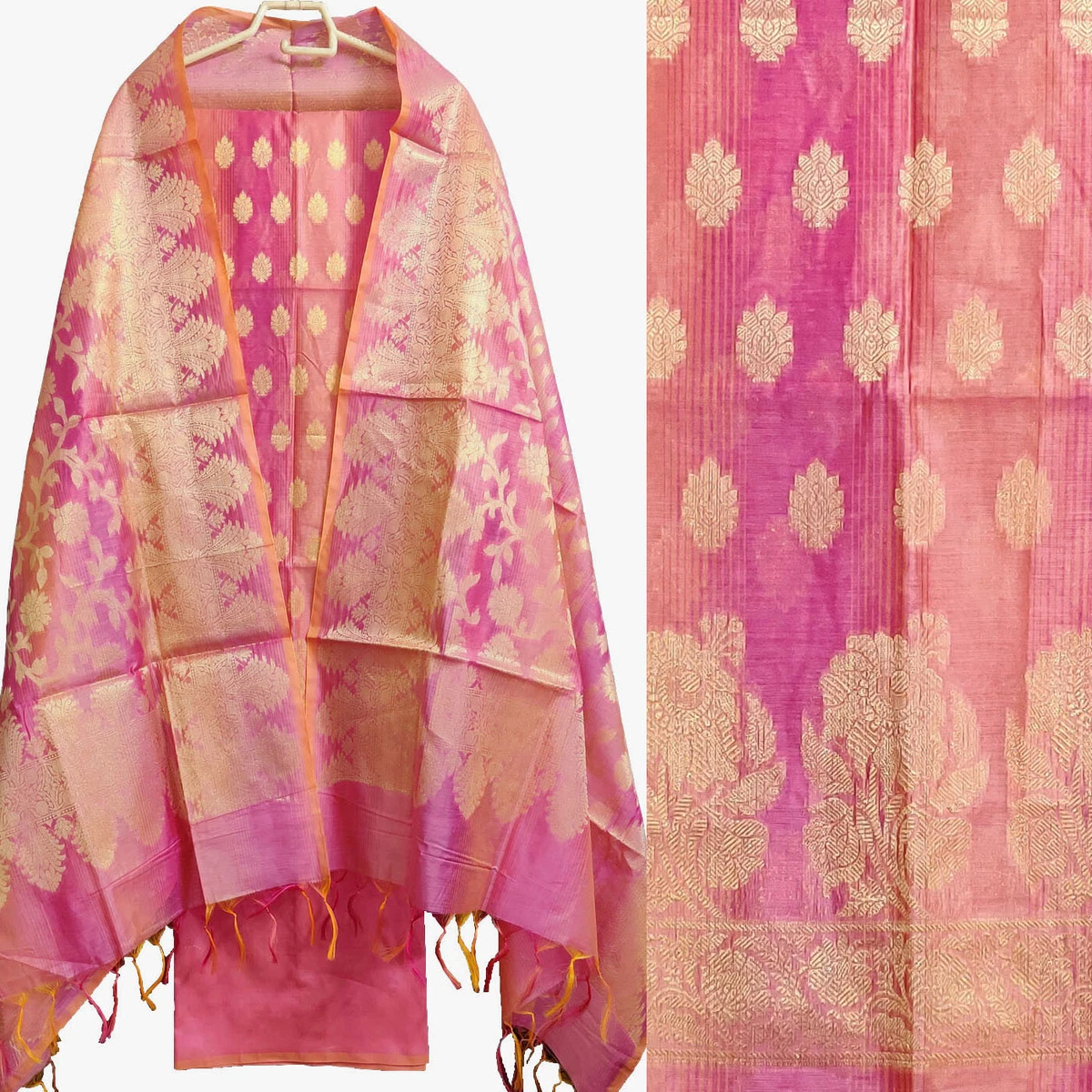 MEDIUM PINK BANARASI SILK SALWAR KAMEEZ SUIT DUPATTA DRESS