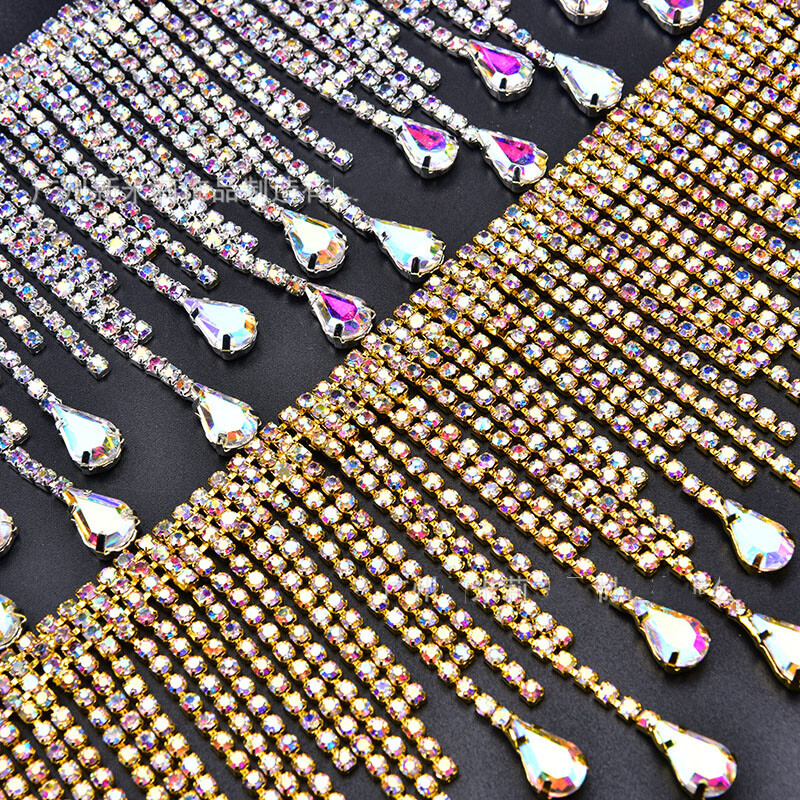 Diamantes de Imitación Flecos Borla Cadena Brillante Coser Borde Hágalo Usted Mismo Falda Zapatos Decoración Elegante Disfraz
