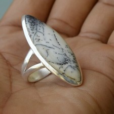 Natural Dendritic opal Gemstone 925 Sterling Silver Birthstone Ring Size 7