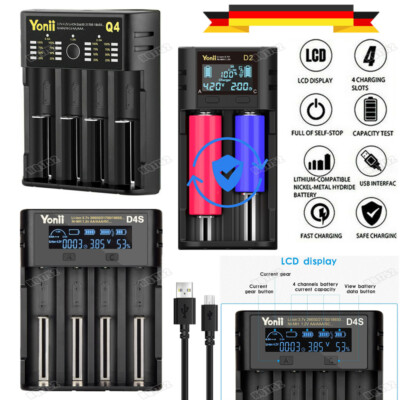 2/4 Slots LCD Akku Ladegerät USB Charger für Lithium Batterieladegerät A AA AAA