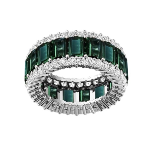 Moldavite Eternity Wedding Engagement Band Ring For Women13.00Ct EmeraldCut6x4MM - Picture 2 of 6