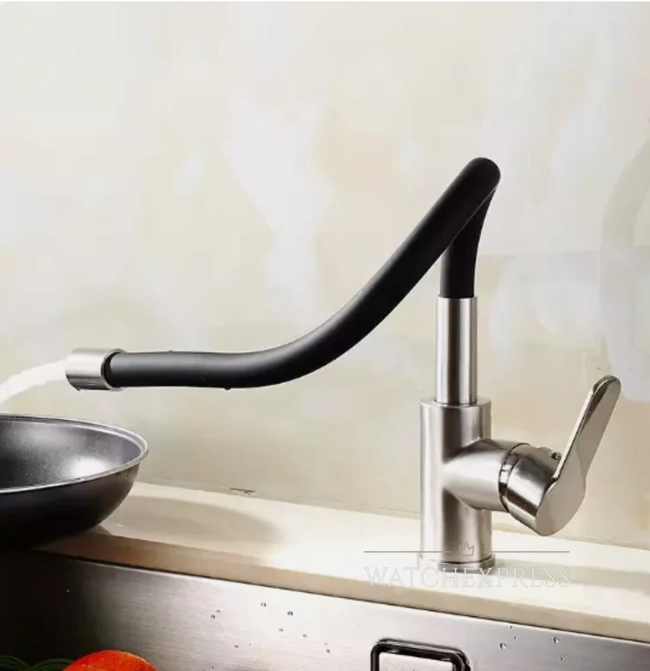 MISCELATORE CANNA ALTA FLESSIBILE COLORE NERO RUBINETTO MONOCOMANDO DA CUCINA - Immagine 3 di 4