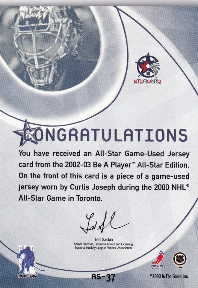 2002-03 BAP All-Star Edition Jerseys #37 Curtis Joseph/100 - Image 2 of 2