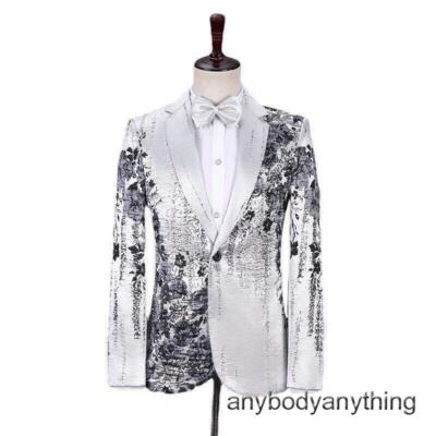 Mens Silver Sequins Jacket Suits Blazer Shiny Nightclub Coats