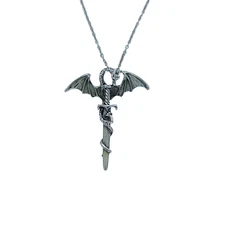 USA Seller Glow in the Dark Dragon on Sword Stainless Steel Necklace Jewelry New