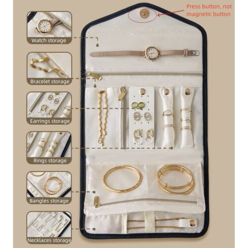 Bolsa de almacenamiento de joyas plegable pendientes de viaje collares pulseras anillos contenedor - Imagen 1 de 25