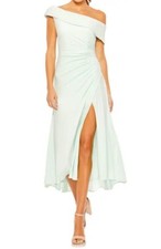 Mac Duggal Mint Green Foldover Ruched One-Shoulder Jersey Midi Dress Size 6 $298