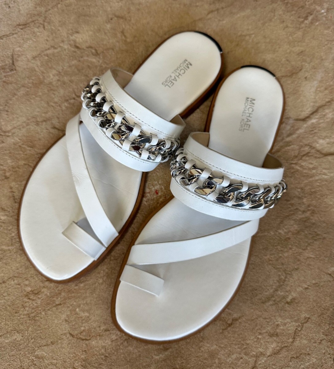 銀製品 Michael Kors T-Strap Sandals Elsa Thong Size 9.5M Optic White