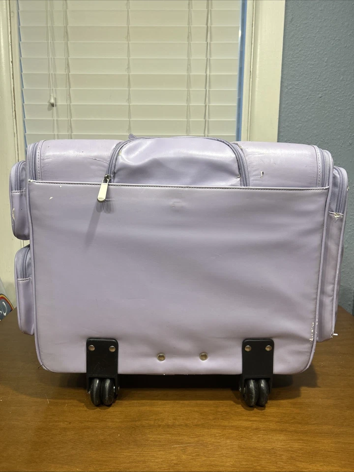 Making Memories Purple Rolling Travel Tote Bag Pockets Dividers Polka Dot Lined - Image 4 of 4