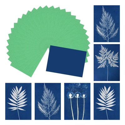 Cyanotypie Papier, 12 Blatt Sonnendruck Papier Kit grün Bastelpapier 4,1x2,9''