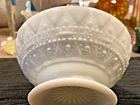 Vintage Milk Glass Pedestal Nut Dish Pink Tint Hobnail Sunburst Base 4” Bowl