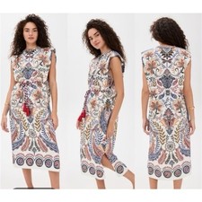 FARM RIO BOHO GLAM OFF-WHITE MIDI DRESS 100% COTTON NWT SIZE MEDIUM
