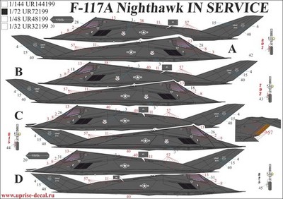 1:72 Decal Lockheed F-117A Nighthawk ''In Service'' with st  UpRise Decals UR72199