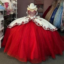 Red Shiny Princess Off the Shoulder Sweet 16 Dress Quinceanera Dresses Applique