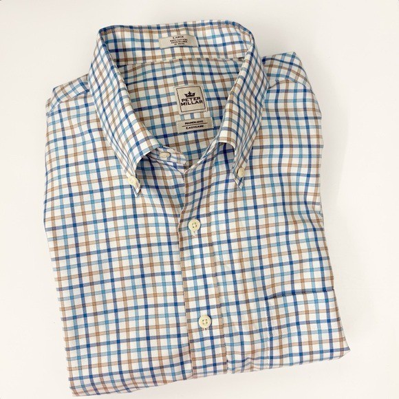 Peter Millar || Checked Button Down Shirt Blue Ta… - image 1