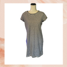GAP White & Black Striped Casual Short Sleeve T-Shirt Mini Dress Size Medium