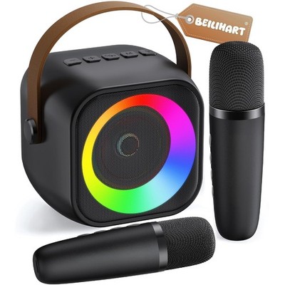Mini Portable Karaoke Machine with 2 Wireless Microphones Bluetooth Speaker