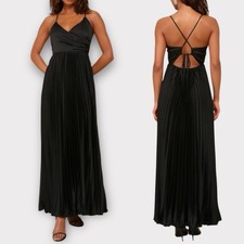 NWOT Lulus Precious Sentiments Black Satin Pleated Tie-Back Maxi Dress Size M