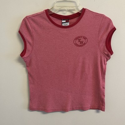 Vintage Tommy Jeans Women s Baby Tee Large Red  Cotton Y2K Boho 
