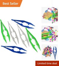 Set of 6 Colorful Plastic Tweezers for Kids Crafting - White, Blue, Green