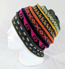 Soft Baby Alpaca Beanie Reversible Green Gray Unisex Colorful Boho Llama Peru