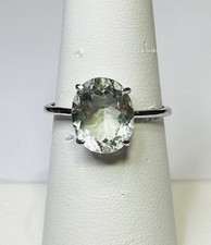 925 Sterling Silver 4 Carats Faceted Green Amethyst Prasiolite Ring