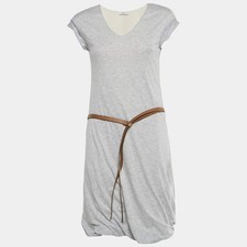 Brunello Cucinelli Grey Cotton Knit Belted TShirt Dress M