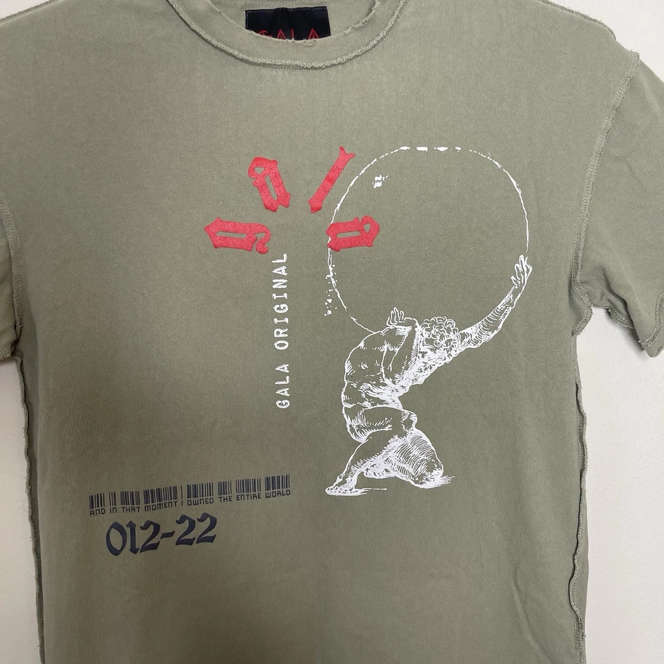 GALA Original Resistance Graphic T Shirt Olive Green Art Print Distressed Sz S - Image 4 of 4