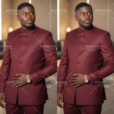 Burgundy Men's Suit Tailored Jacket Regular Fit Hosting Formal 2Pcs Custom