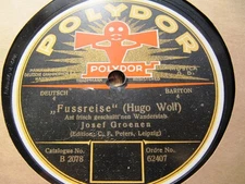 1922 Dutch JOSEPH GROENEN Barit HUGO WOLF Gesang Weylas/ Fussreise POLYDOR 62407
