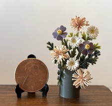 Dollhouse miniature artisan made floral arrangement in tankard, 1:12