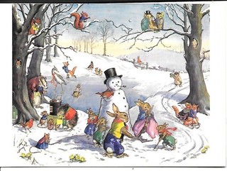 CP MOLLY BRETT "JEUX D'HIVER" LAPINS HERISSON SOURIS RENARD HIBOU...