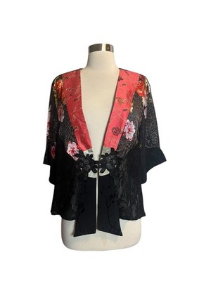 Spencer Alexis Kimono Jacket L Black Lace Sheer Floral Bohemian Artsy