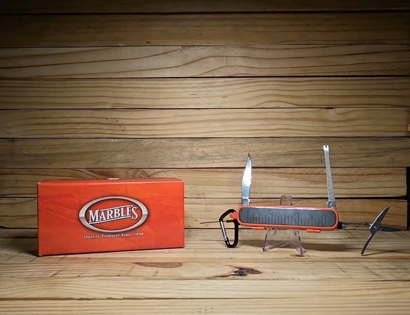 Marbles Fly Fisherman Orange Pocketknife Multi-Tool Box