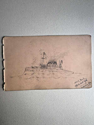 WW1 1916 Original Pencil Sketch HMS Glory Battleship Southend Signed Albt EFinch
