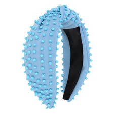 Pearl Headband For Girls Wide Knotted Beaded Turban Hair Accessories Light Blue