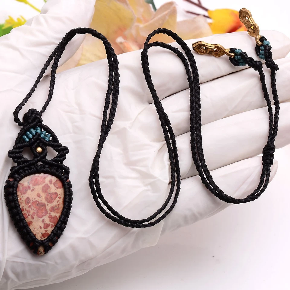 Handgefertigt Natürlich Jaspis Cabochon Boho Makramee Anhänger Crystal Reiki - Bild 1 von 4