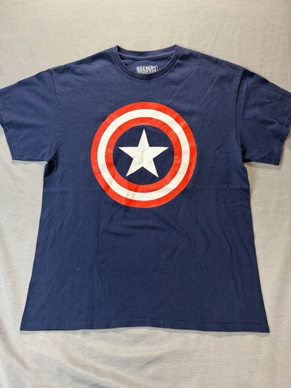 New Marvel Captain America Shield Blue Shirt Size Large. Excellent Condition.