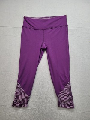 Lynx Womens Leggings M Purple Striped Low Rise Compression Pull On Sportwear