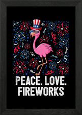 4th Of July Peace Love Framed Wall Art Poster Canvas Print Picture