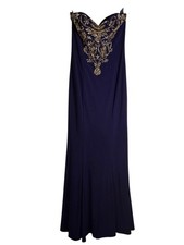 Betsy & Adam Halter Style Full Length Gown With Gold Embellishement Size 4