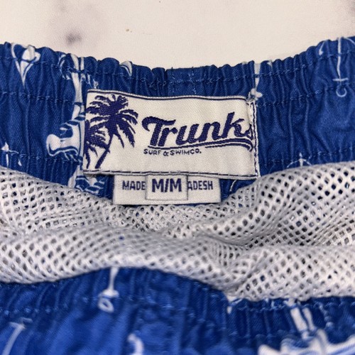 Surf & Swim Co Mens M Swimming Trunks Mesh Lined Shorts Drawstring Blue Nautical - Picture 2 of 3